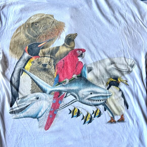 Vintage 1987 SeaWorld All-Over Print Henley Tee (Size M) - Picture 7 of 7
